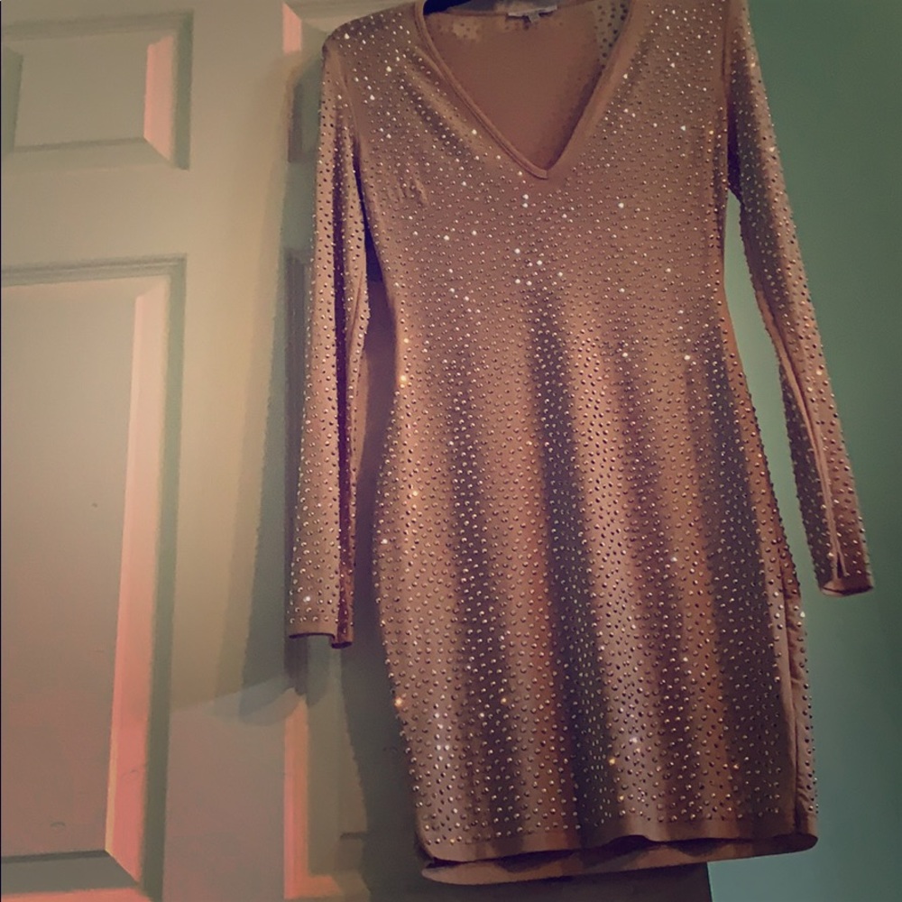 Fashion Nova midi sparkle nude dress